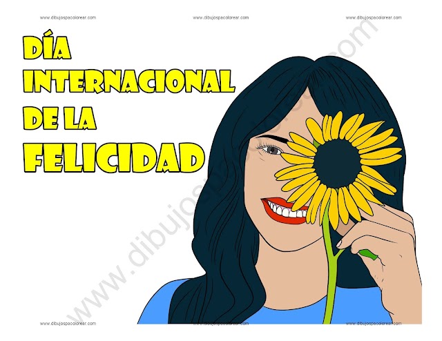 Dia internacional de la Felicidad dibujo a color y para colorear